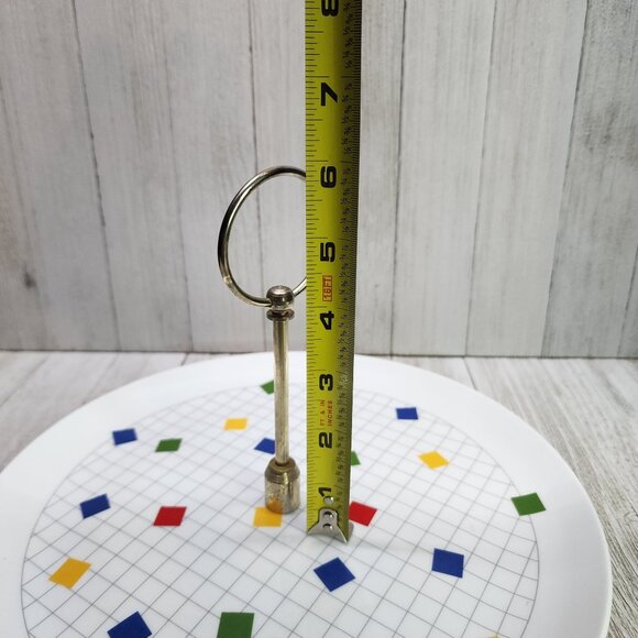 Vintage Japanese Checkered Tiled Decor Serving Tray Platter with Metal Handle - Picture 9 of 10